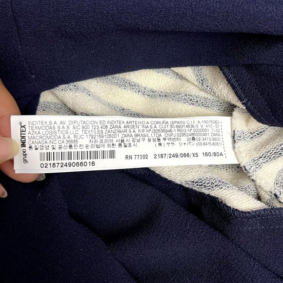 Zara Basic Women's  3/4 Sleeve Striped Navy Blue Mini Dress Size XS - Picture 11 of 11